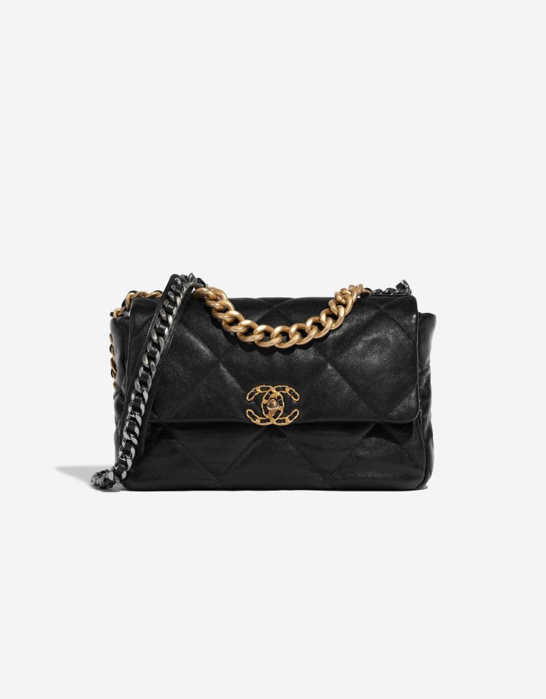 Pre-owned Chanel bag 19 Large Flap Bag Lambskin Black Black Front | Sell your designer bag on Saclab.com