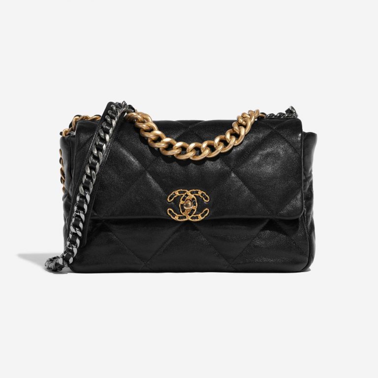 Pre-owned Chanel bag 19 Large Flap Bag Lambskin Black Black Front | Sell your designer bag on Saclab.com