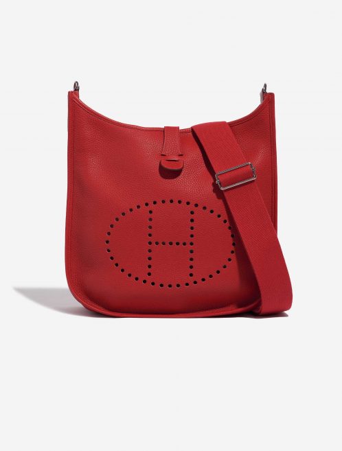 Pre-owned Hermès bag Evelyne 33 Taurillon Clemence Rouge Casaque Red Front | Sell your designer bag on Saclab.com