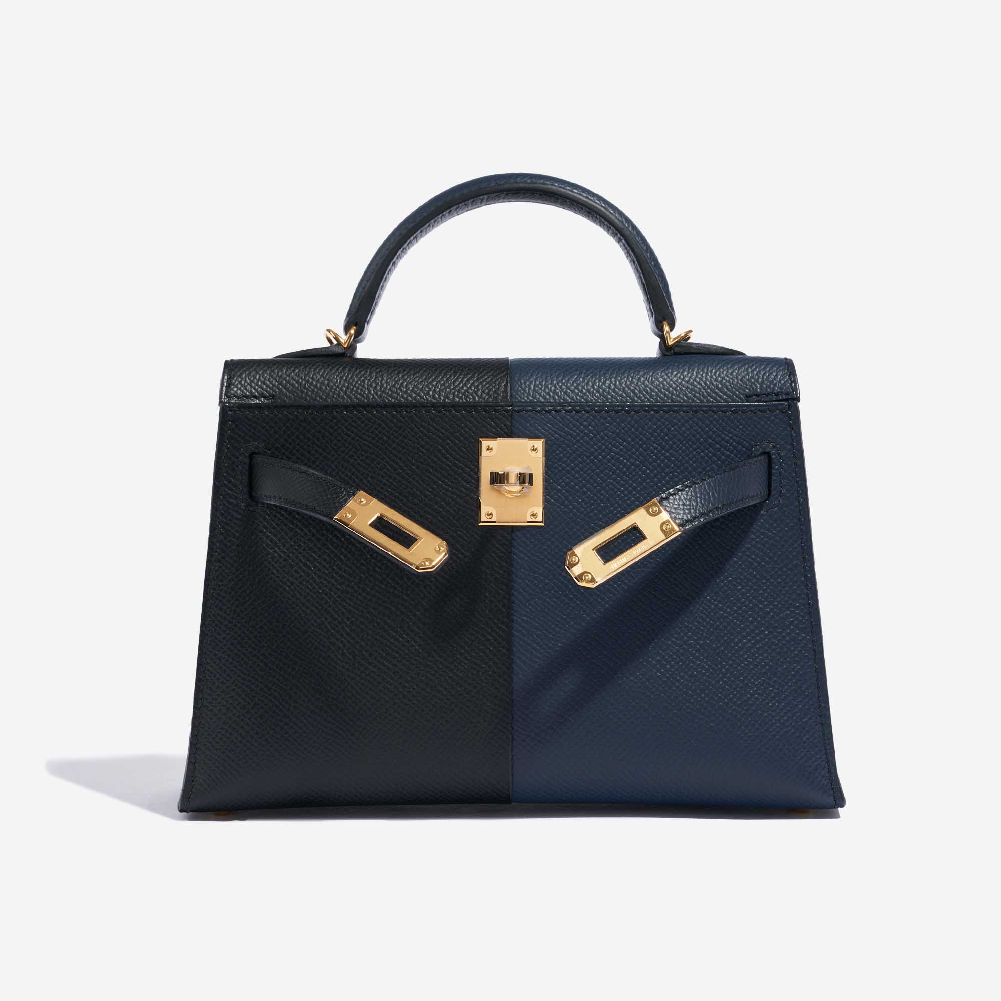 Pre-owned Hermès Tasche Kelly Mini Epsom Blau Indigo / Schwarz / Rouge Casaque Schwarz, Blau Front Open | Verkaufen Sie Ihre Designer-Tasche auf Saclab.com