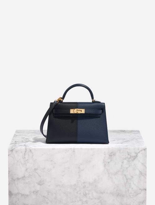 Pre-owned Hermès bag Kelly Mini Epsom Blue Indigo / Black / Rouge Casaque Black, Blue Front | Sell your designer bag on Saclab.com