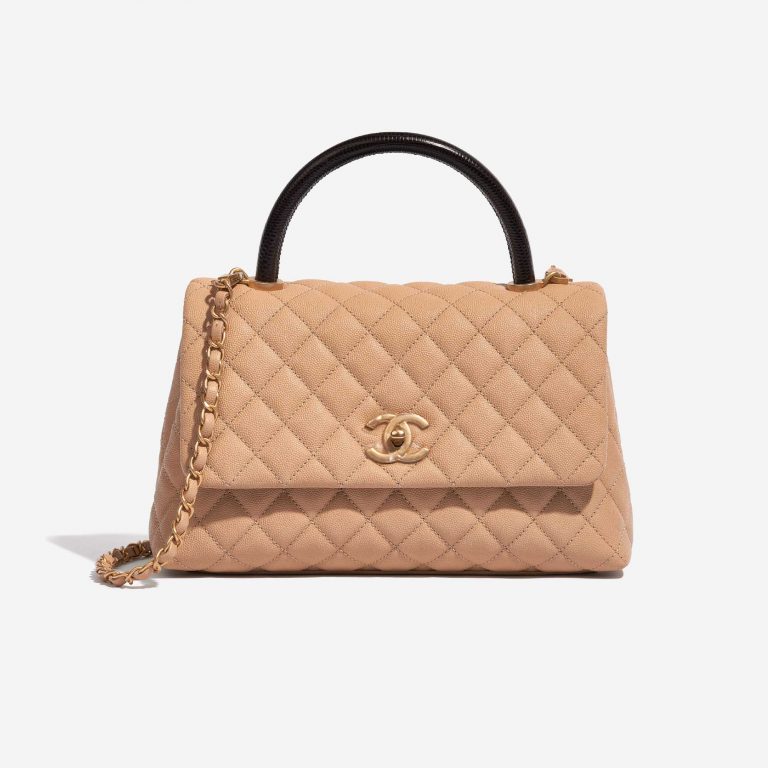 Pre-owned Chanel bag Timeless Handle Medium Caviar Beige Beige Front | Sell your designer bag on Saclab.com