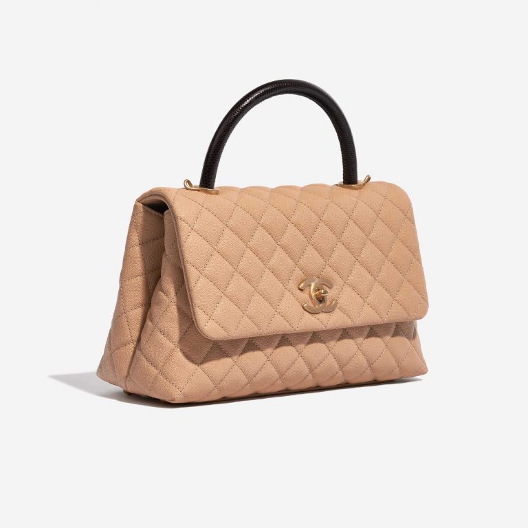 Pre-owned Chanel bag Timeless Handle Medium Caviar Beige Beige Side Front | Sell your designer bag on Saclab.com