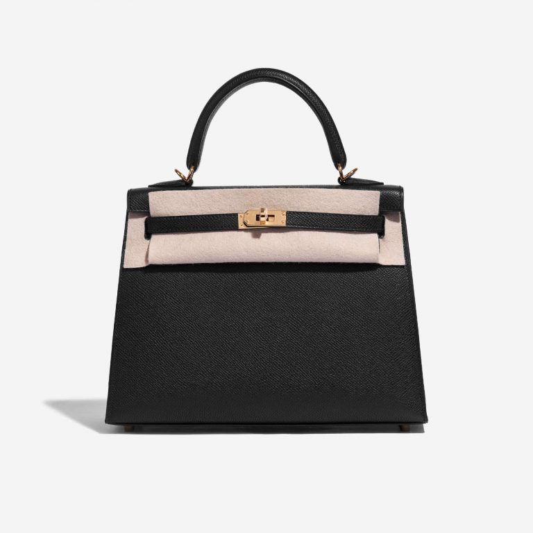 Pre-owned Hermès bag Kelly 25 Epsom Black Black Front Velt | Sell your designer bag on Saclab.com