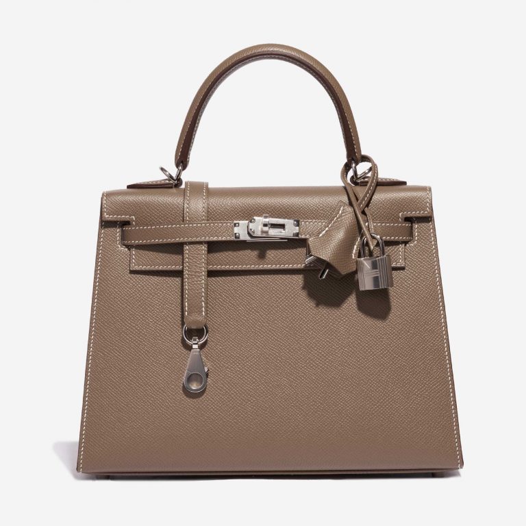 Pre-owned Hermès bag Kelly 25 Epsom Etoupe Brown Front | Sell your designer bag on Saclab.com