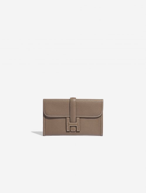 Pre-owned Hermès bag Jige Clutch Mini Chevre Etoupe Brown Front | Sell your designer bag on Saclab.com