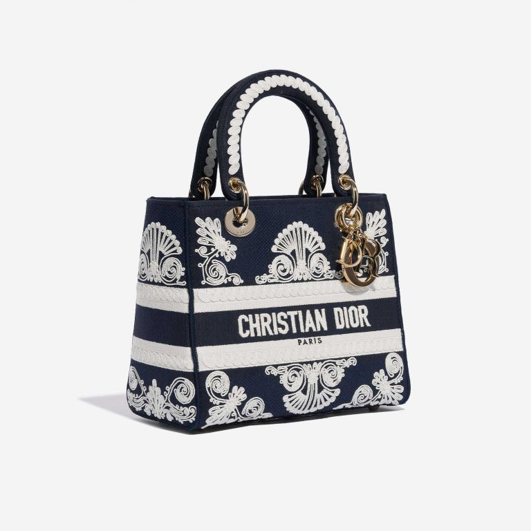 Gebrauchte Dior Tasche Lady D-Lite Medium Canvas Blau / Weiß Blau, Weiße Seitenfront | Verkaufen Sie Ihre Designer-Tasche auf Saclab.com