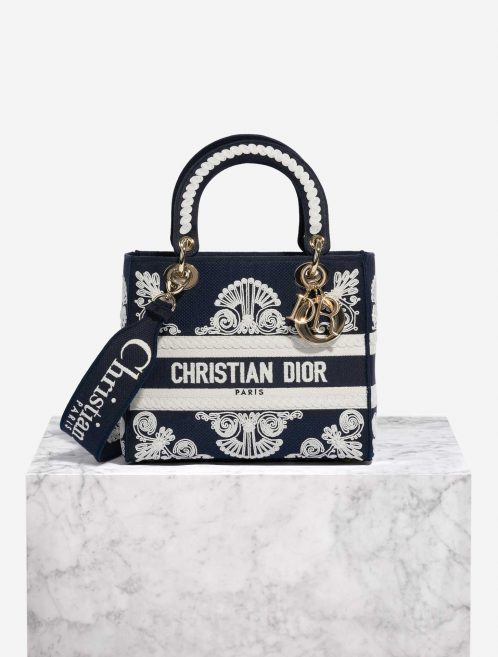 Pre-owned Dior bag Lady D-Lite Medium Canvas Blue / White Blue, White Front | Sell your designer bag on Saclab.com