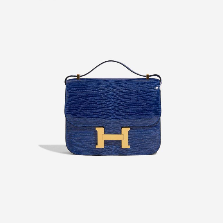 Pre-owned Hermès bag Constance 18 Salvator Lizard Blue Sapphire Blue Front | Sell your designer bag on Saclab.com