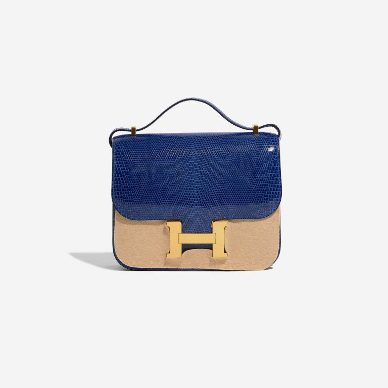 Pre-owned Hermès bag Constance 18 Salvator Lizard Blue Sapphire Blue Front Velt | Sell your designer bag on Saclab.com