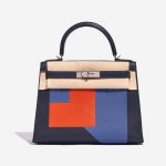 Pre-owned Hermès bag Kelly 28 Lettre R Clemence / Tadelakt Blue Nuit / Blue Brighton / Terre Battue Blue, Dark blue, Red Front Velt | Sell your designer bag on Saclab.com