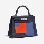 Pre-owned Hermès bag Kelly 28 Lettre R Clemence / Tadelakt Blue Nuit / Blue Brighton / Terre Battue Blue, Dark blue, Red Side Front | Sell your designer bag on Saclab.com