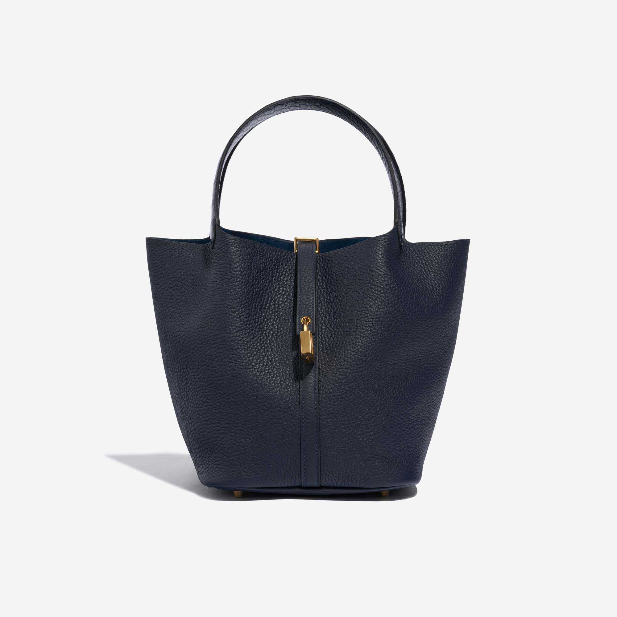 Pre-owned Hermès bag Picotin Touch 22 Matte Alligator / Clemence Blue Nuit / Blue Marine Blue Front | Sell your designer bag on Saclab.com