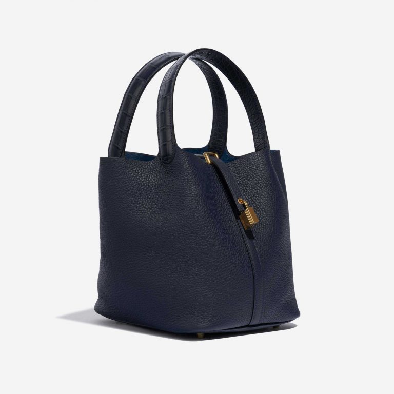 Gebrauchte Hermès Tasche Picotin Touch 22 Matte Alligator / Clemence Blue Nuit / Blue Marine Blue Side Front | Verkaufen Sie Ihre Designer-Tasche auf Saclab.com