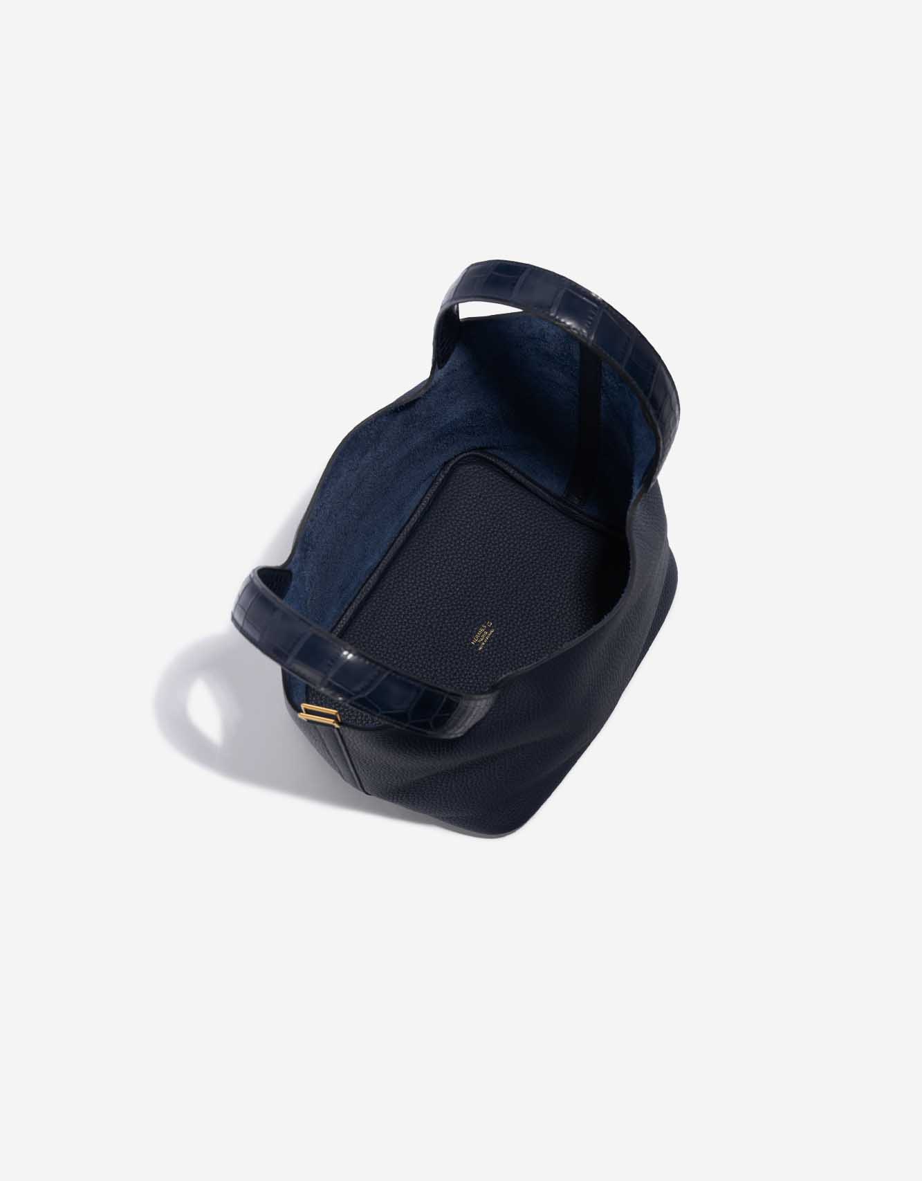 Pre-owned Hermès bag Picotin Touch 22 Matte Alligator / Clemence Blue Nuit / Blue Marine Blue Inside | Sell your designer bag on Saclab.com
