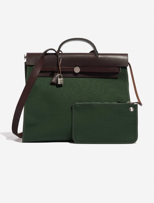 Pre-owned Hermès bag Herbag 39 Toile / Vache Hunter Vert Anglais / Ebene Brown, Green Front | Sell your designer bag on Saclab.com