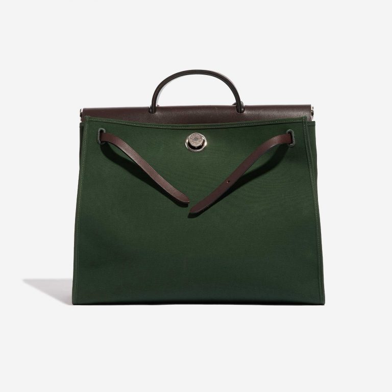 Sac Hermès d'occasion Herbag 39 Toile / Vache Hunter Vert Anglais / Ebene Brown, Green Front Open | Vendez votre sac de créateur sur Saclab.com