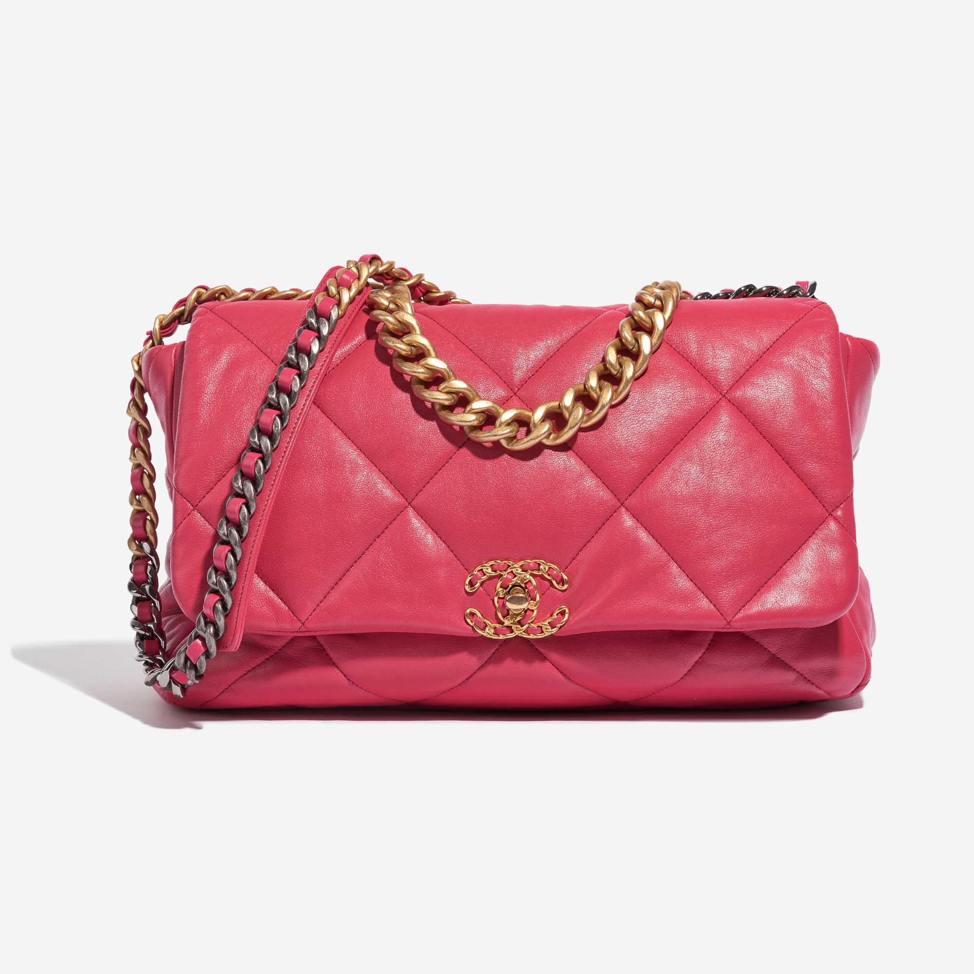Pre-owned Chanel Tasche 19 Maxi Flap Bag Lammleder Pink Pink Front | Verkaufen Sie Ihre Designer-Tasche auf Saclab.com