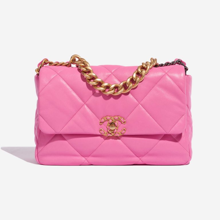 Sac Chanel d'occasion 19 Large à rabat Sac Lamb Rose Rose Front | Vendez votre sac de créateur sur Saclab.com