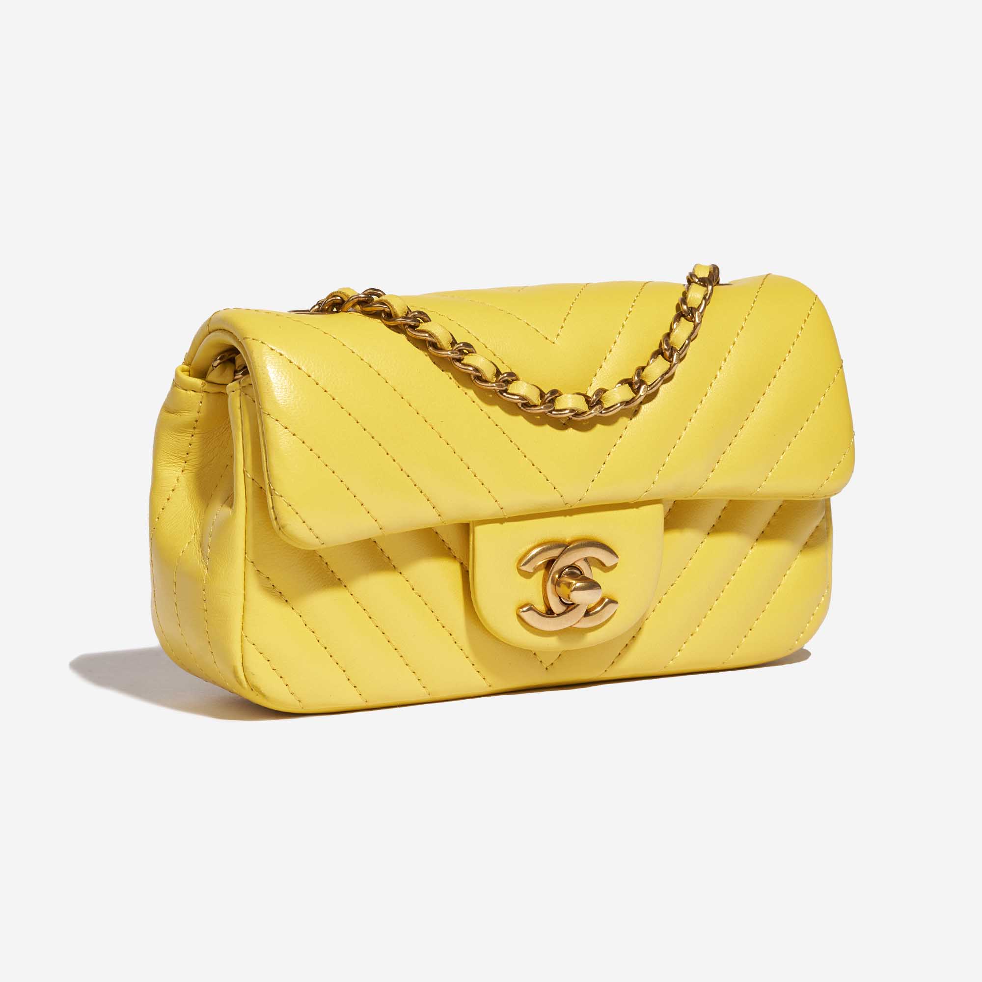 Chanel Yellow Quilted Patent Leather Mini Square Flap Bag at 1stDibs
