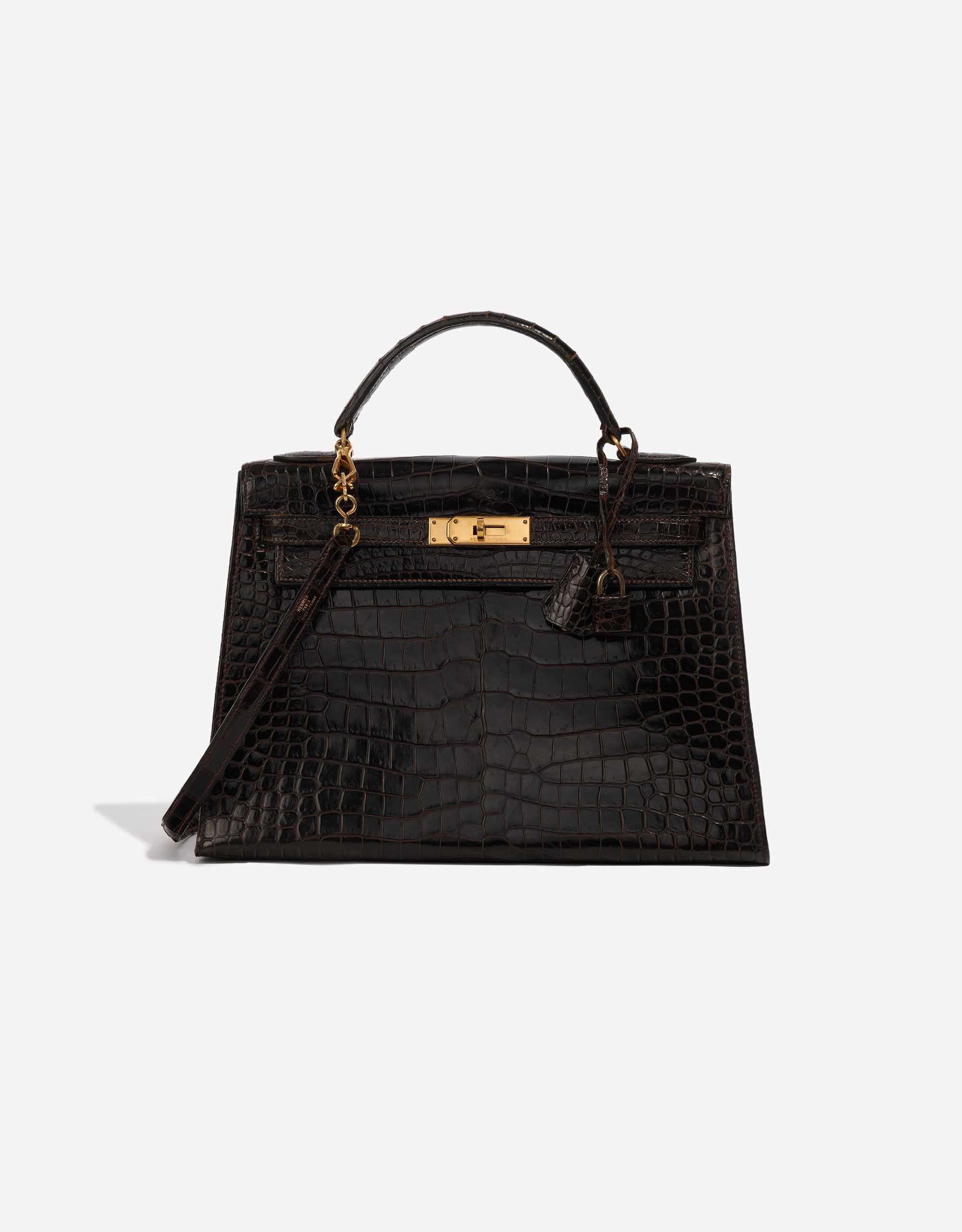 Hermès Kelly 32 Porosus Crocodile Dark Brown | SACLÀB