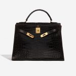 Pre-owned Hermès bag Kelly 32 Porosus Crocodile Dark Brown Brown Front Open | Sell your designer bag on Saclab.com
