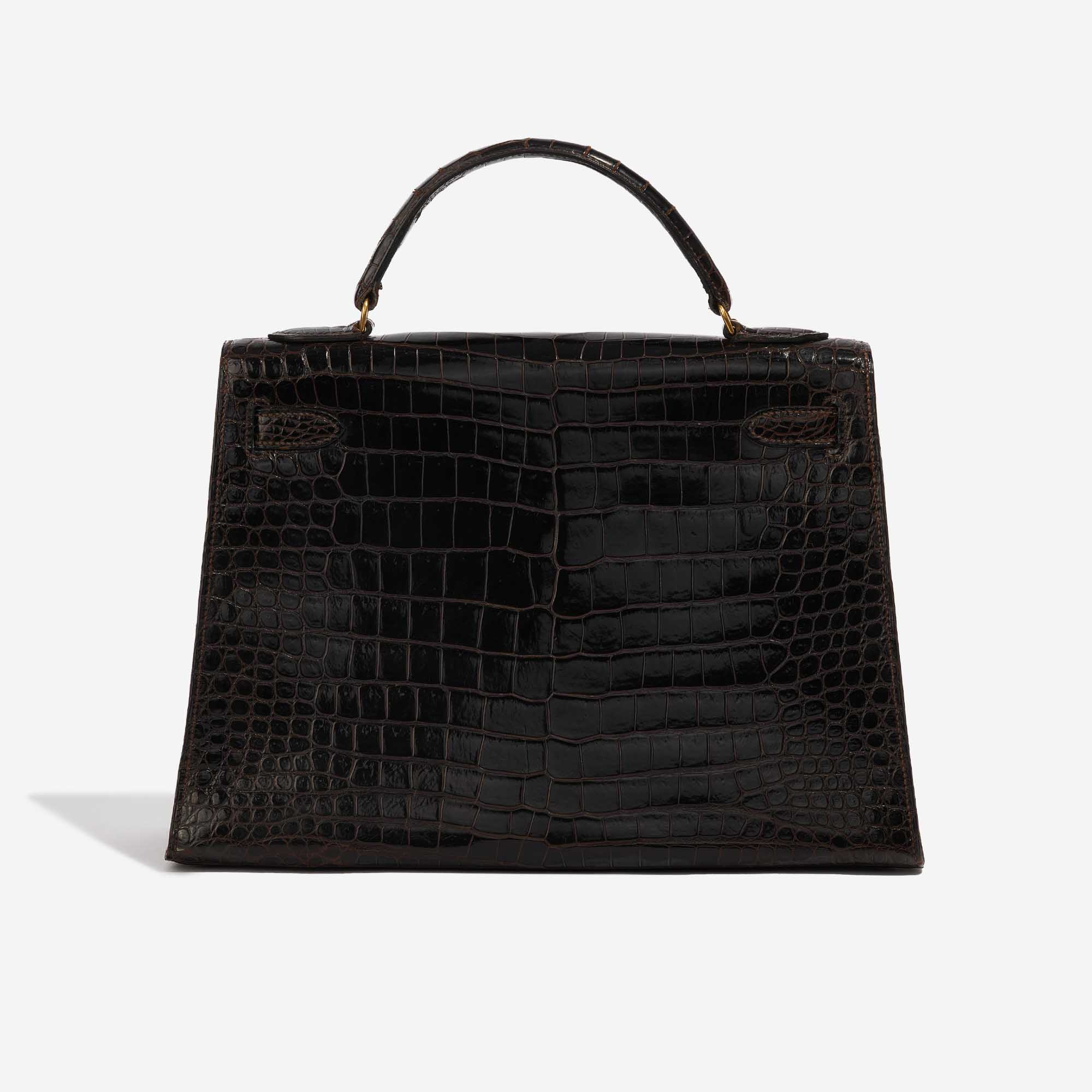 Pre-owned Hermès bag Kelly 32 Porosus Crocodile Dark Brown Brown Back | Sell your designer bag on Saclab.com