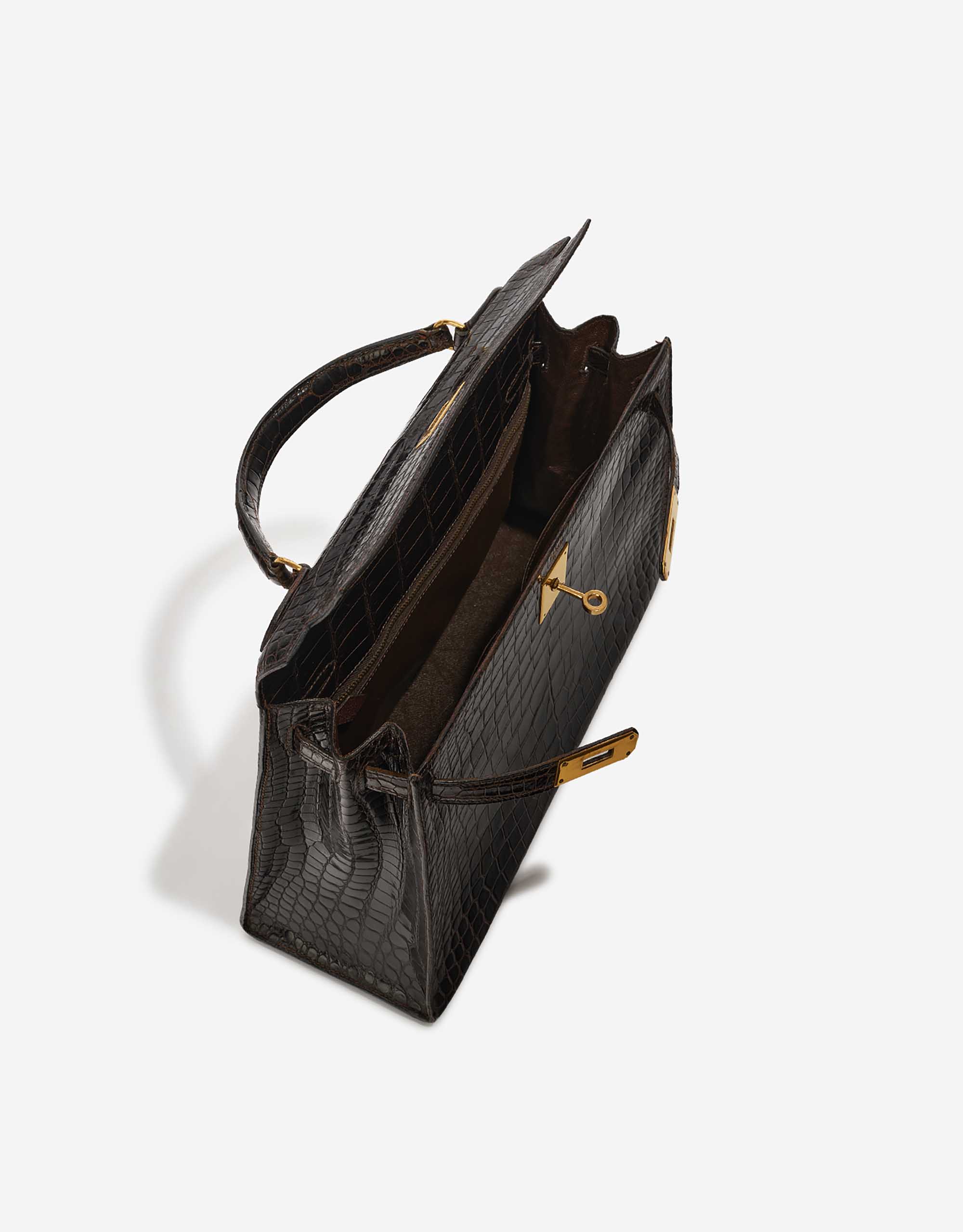 Pre-owned Hermès Tasche Kelly 32 Porosus Crocodile Dark Brown Brown Inside | Verkaufen Sie Ihre Designer-Tasche auf Saclab.com