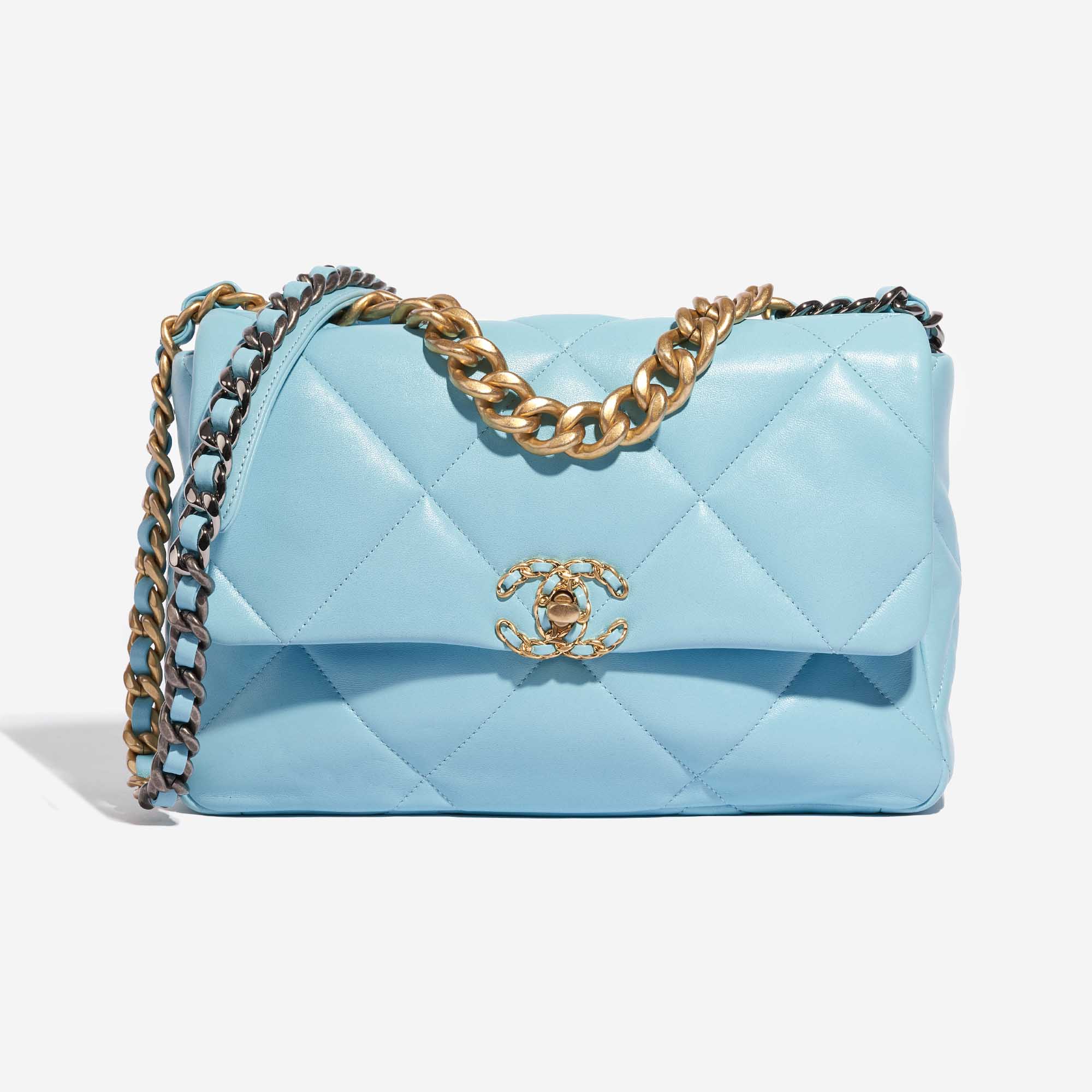 Pre-owned Chanel bag 19 Large Flap Bag Lamb Tiffany Blue Blue Front | Sell your designer bag on Saclab.com