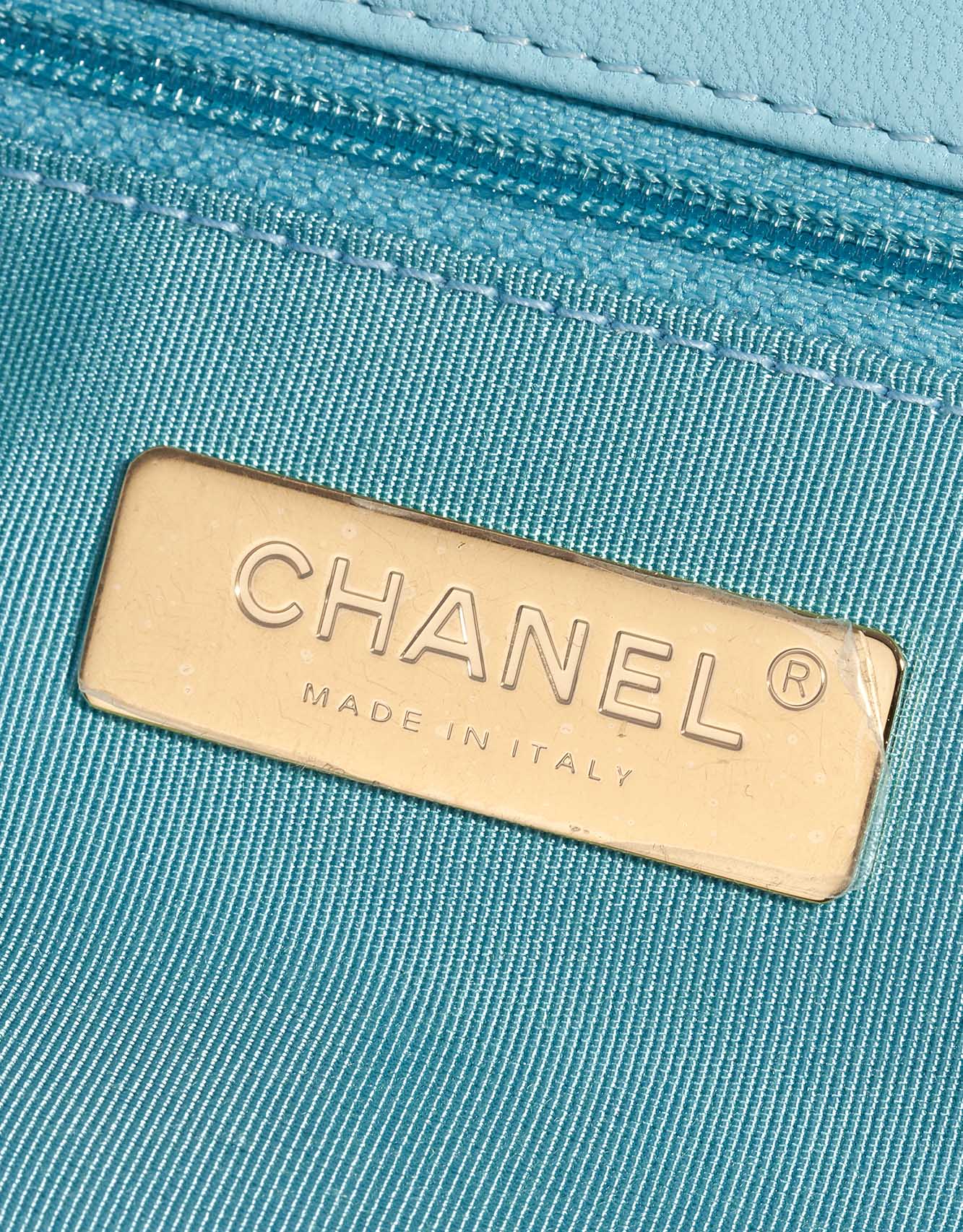 Pre-owned Chanel bag 19 Large Flap Bag Lamb Tiffany Blue Blue Logo | Sell your designer bag on Saclab.com