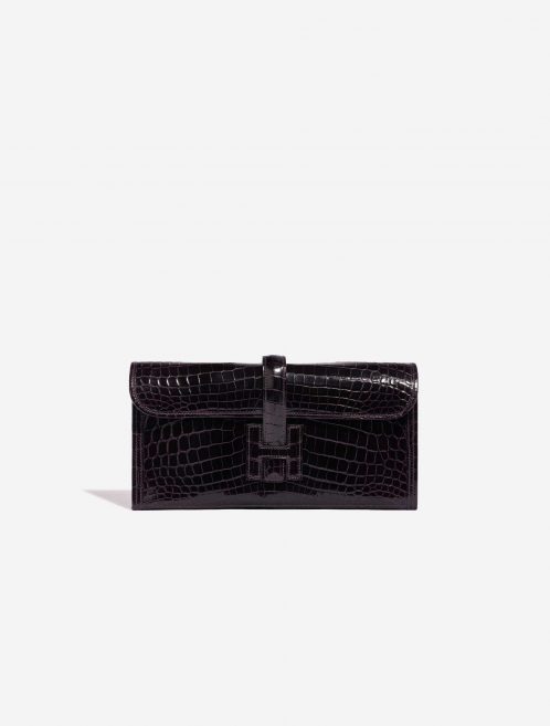Pre-owned Hermès bag Jige Clutch Shiny Niloticus Crocodile Prunoir Violet Front | Sell your designer bag on Saclab.com