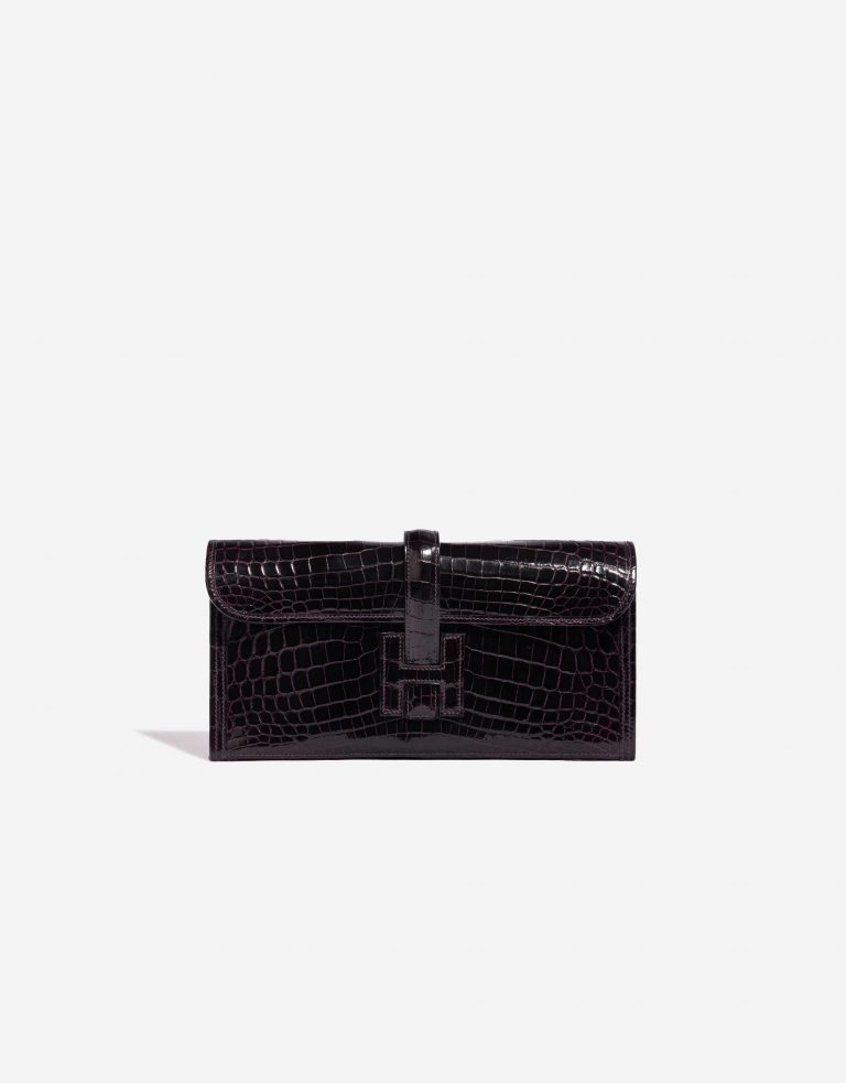 Pre-owned Hermès bag Jige Clutch Shiny Niloticus Crocodile Prunoir Violet Front | Sell your designer bag on Saclab.com