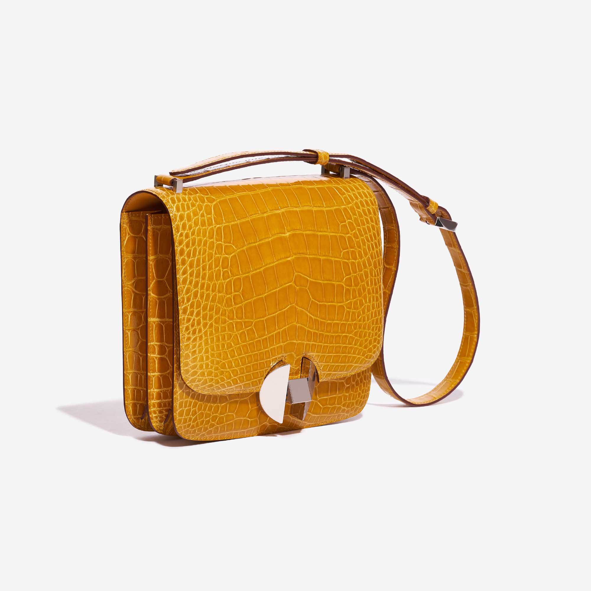 Pre-owned Hermès Tasche 2002 Alligator Jaune Ambre Yellow Side Front | Verkaufen Sie Ihre Designer-Tasche auf Saclab.com