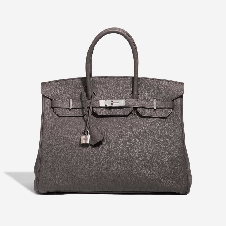 Pre-owned Hermès bag Hermes Birkin 35 Togo Etain Grey Front | Sell your designer bag on Saclab.com