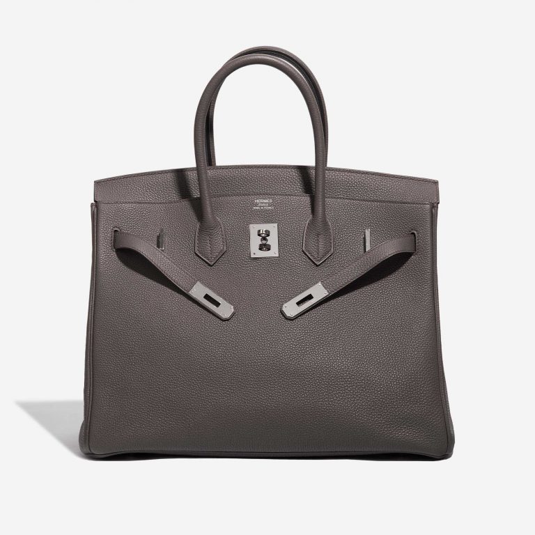 Pre-owned Hermès bag Hermes Birkin 35 Togo Etain Grey Front Open | Sell your designer bag on Saclab.com