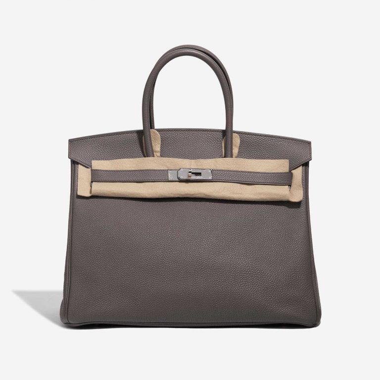 Pre-owned Hermès bag Hermes Birkin 35 Togo Etain Grey Front Velt | Sell your designer bag on Saclab.com