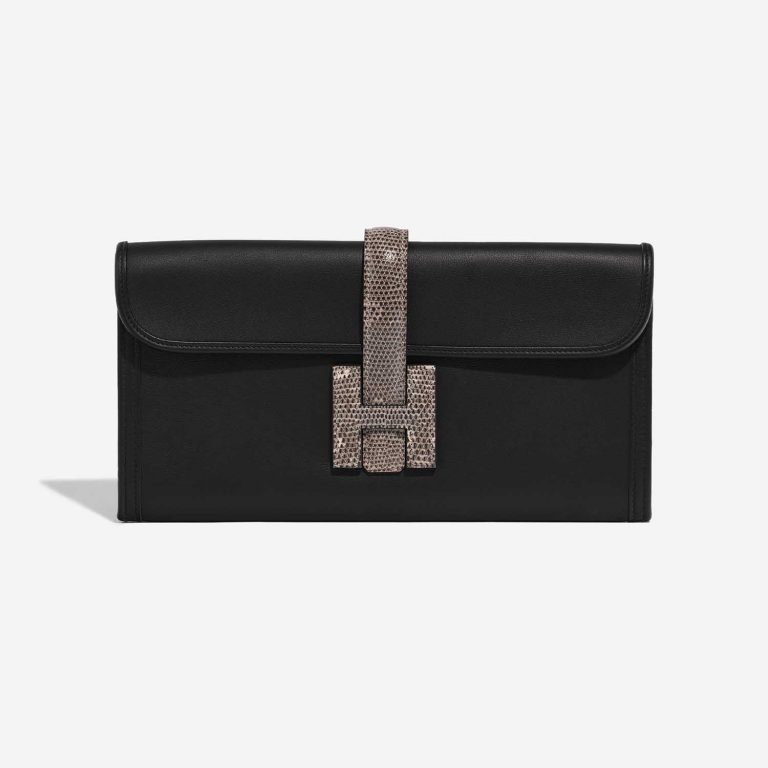 Pre-owned Hermès bag Jige Clutch Salvator Lizard / Swift Ombré / Black Black, Brown Front | Sell your designer bag on Saclab.com