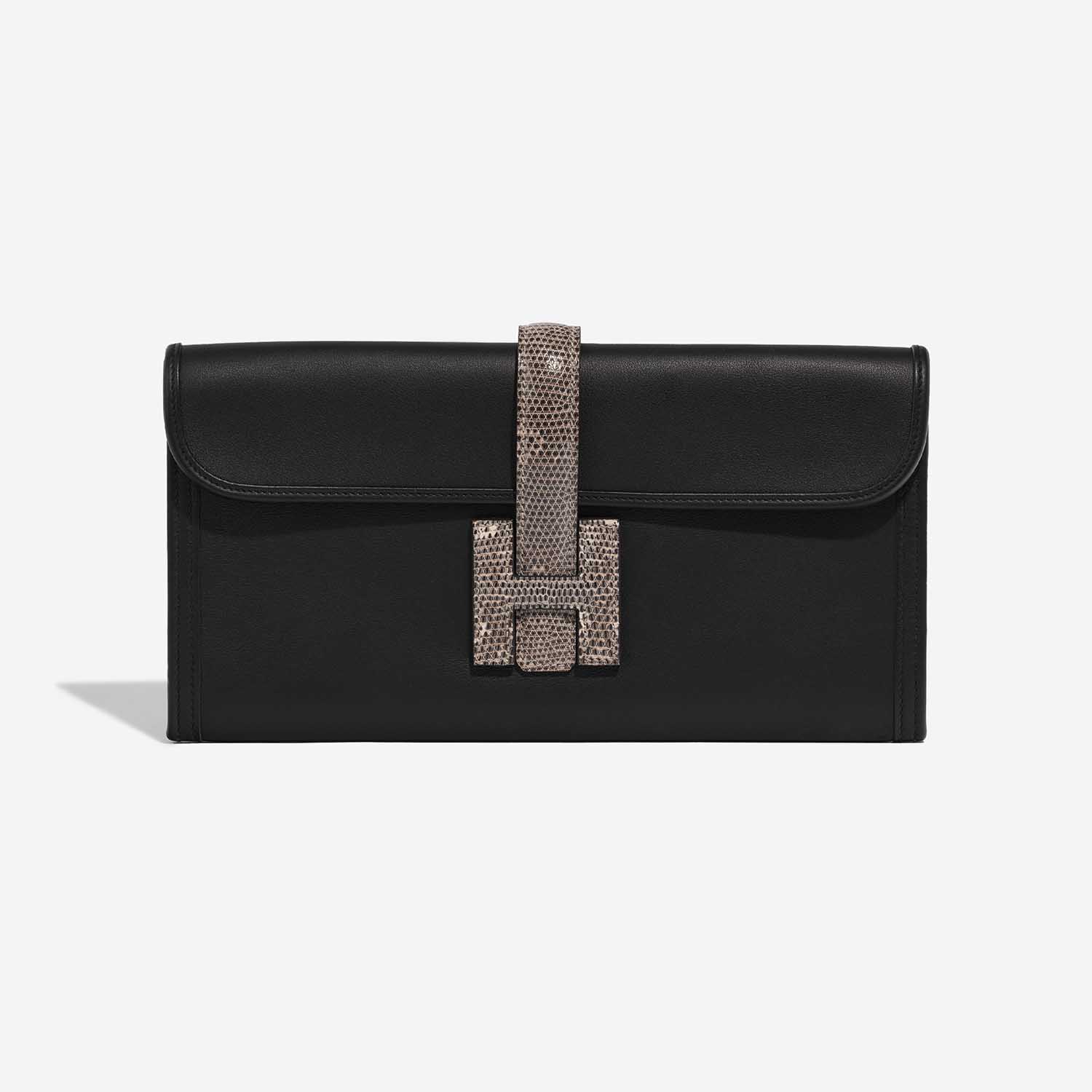 Pre-owned Hermès bag Jige Clutch Salvator Lizard / Swift Ombré / Black Black, Brown Front | Sell your designer bag on Saclab.com