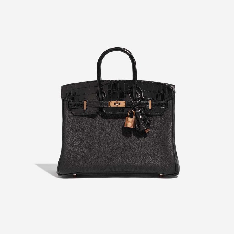 Pre-owned Hermès bag Birkin Touch 25 Niloticus Crocodile / Togo Black Black Front | Sell your designer bag on Saclab.com