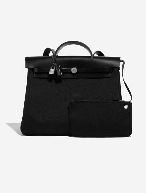 Pre-owned Hermès bag Herbag 39 Vache Hunter / Toile Militaire Black Black Front | Sell your designer bag on Saclab.com
