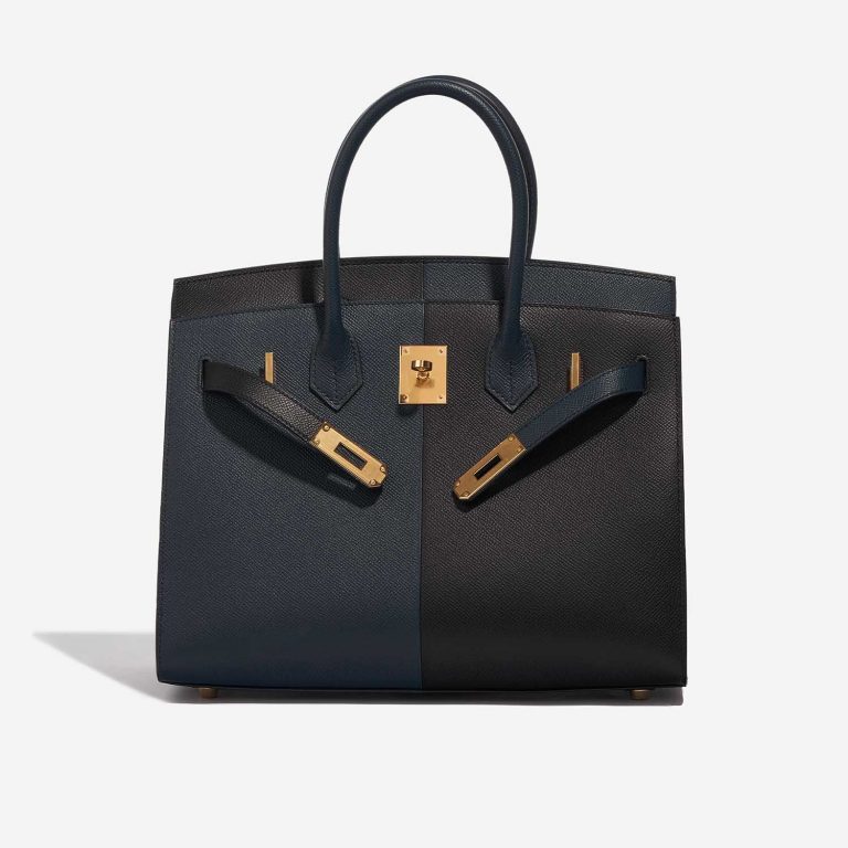 Pre-owned Hermès bag Birkin 30 Epsom Black / Blue Indigo / Blue Frida Black, Blue Front Open | Sell your designer bag on Saclab.com