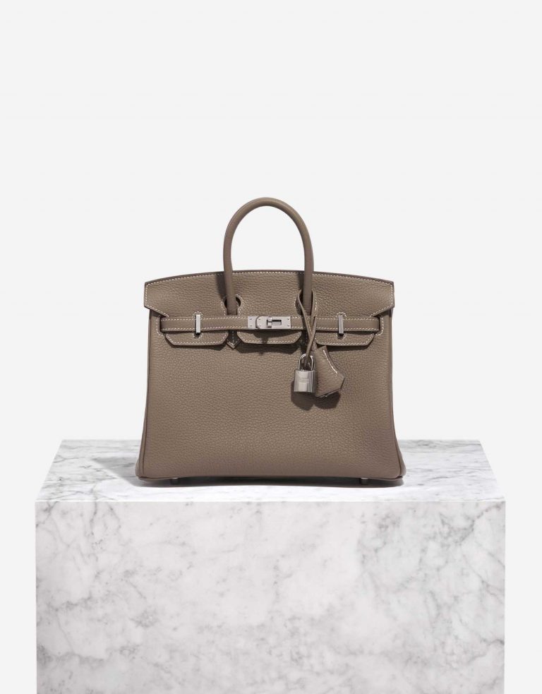 Pre-owned Hermès bag Birkin 25 HSS Togo Etoupe / Gris Perle Brown Front | Sell your designer bag on Saclab.com