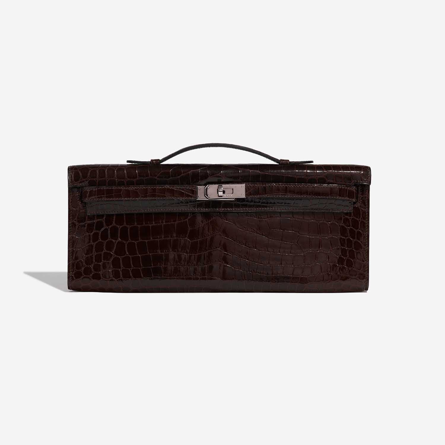 Pre-owned Hermès Tasche Kelly Cut Clutch Niloticus Crocodile Chocolat Brown Front | Verkaufen Sie Ihre Designer-Tasche auf Saclab.com