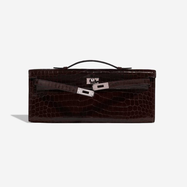 Pre-owned Hermès bag Kelly Cut Clutch Niloticus Crocodile Chocolat Brown Front Open | Sell your designer bag on Saclab.com