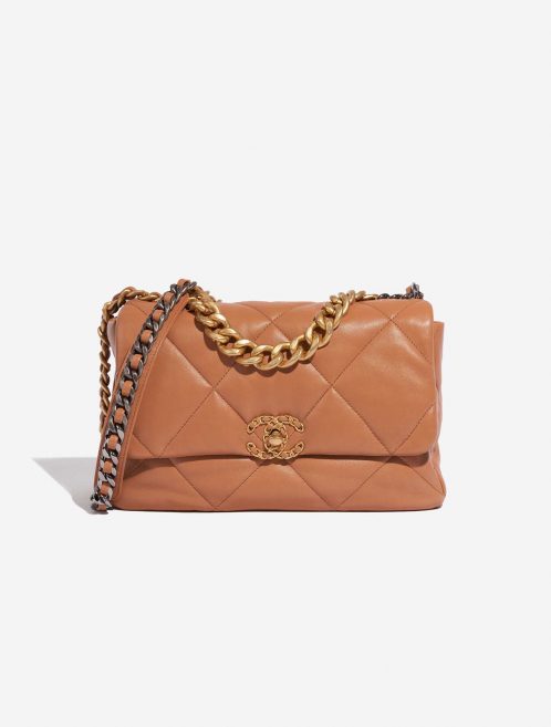 Pre-owned Chanel bag 19 Large Flap Bag Lamb Camel Brown Front | Sell your designer bag on Saclab.com
