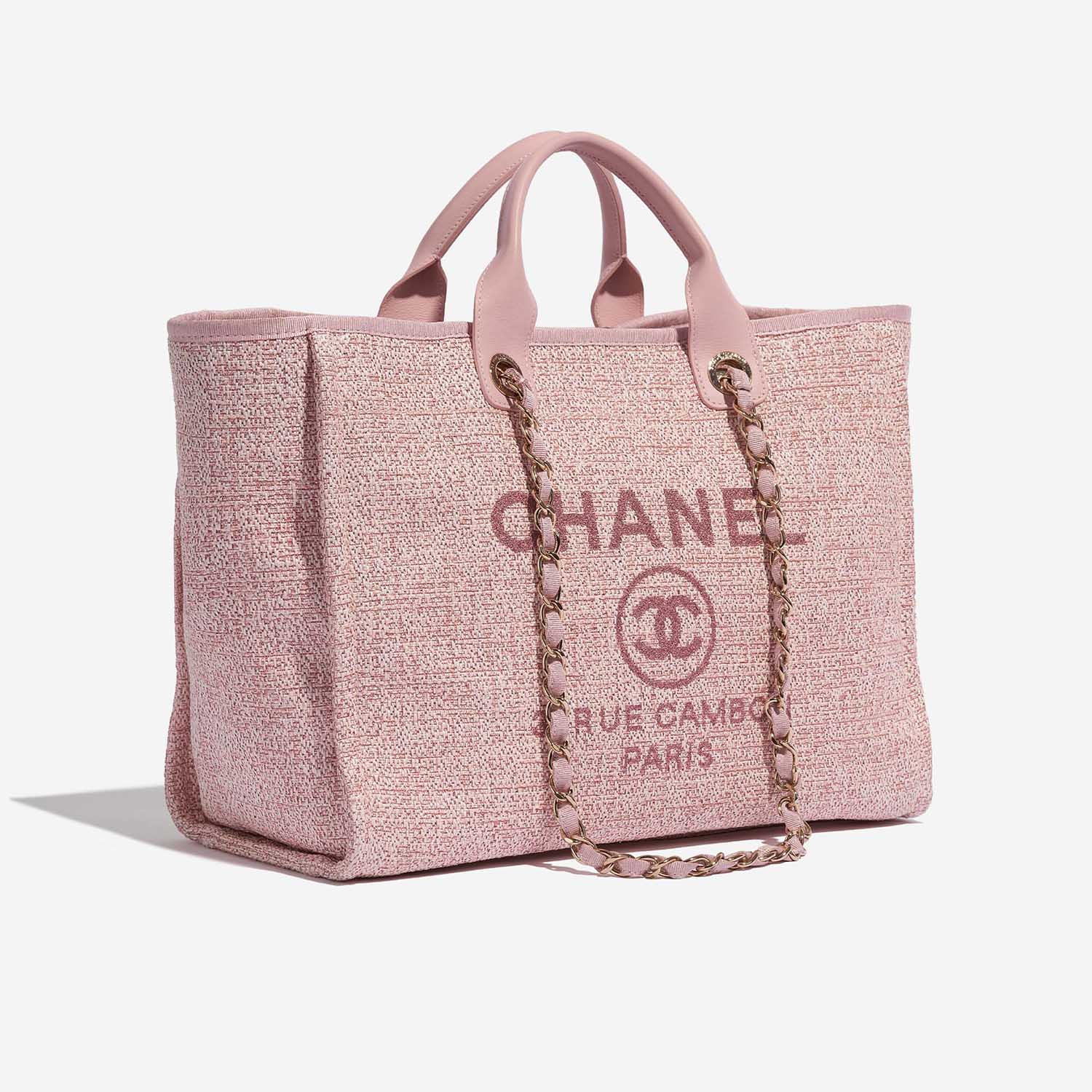 Pre-owned Chanel bag Deauville Medium Tweed Pink Pink Side Front | Sell your designer bag on Saclab.com