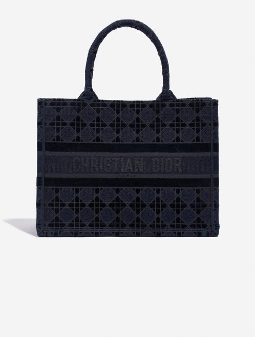 Pre-owned Dior bag Book Tote Medium Canvas / Velvet Navy Blue Black Front | Sell your designer bag on Saclab.com
