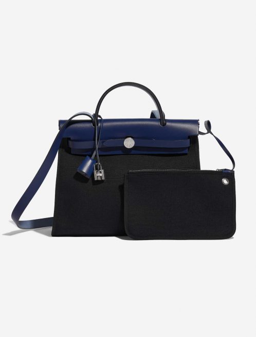 Pre-owned Hermès bag Herbag 31 Vache Hunter / Toile Militaire Noir / Bleu Saphir Black, Blue Front | Sell your designer bag on Saclab.com