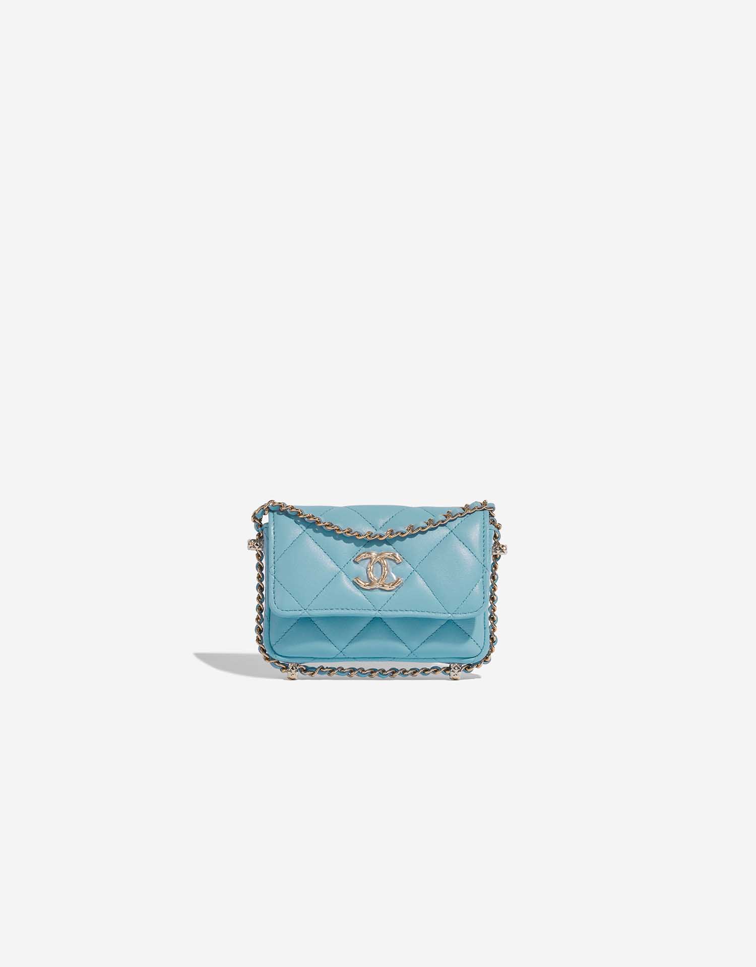 Chanel Timeless Handle Mini Square Tweed Tiffany Blue / Beige