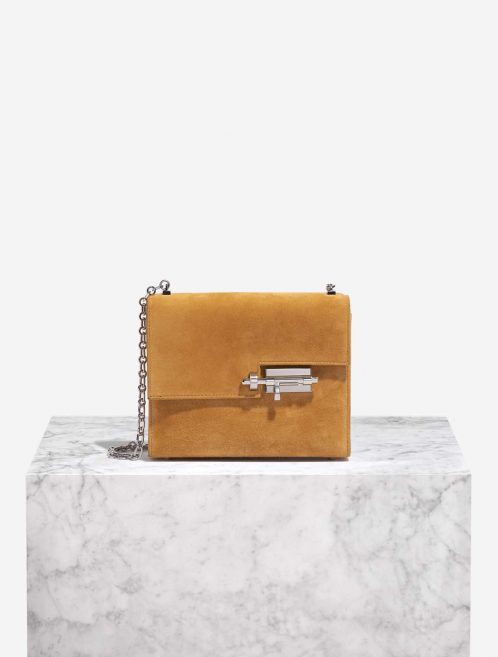 Pre-owned Hermès bag Verrou Chaîne Mini Doblis Suede Safran Brown Front | Sell your designer bag on Saclab.com